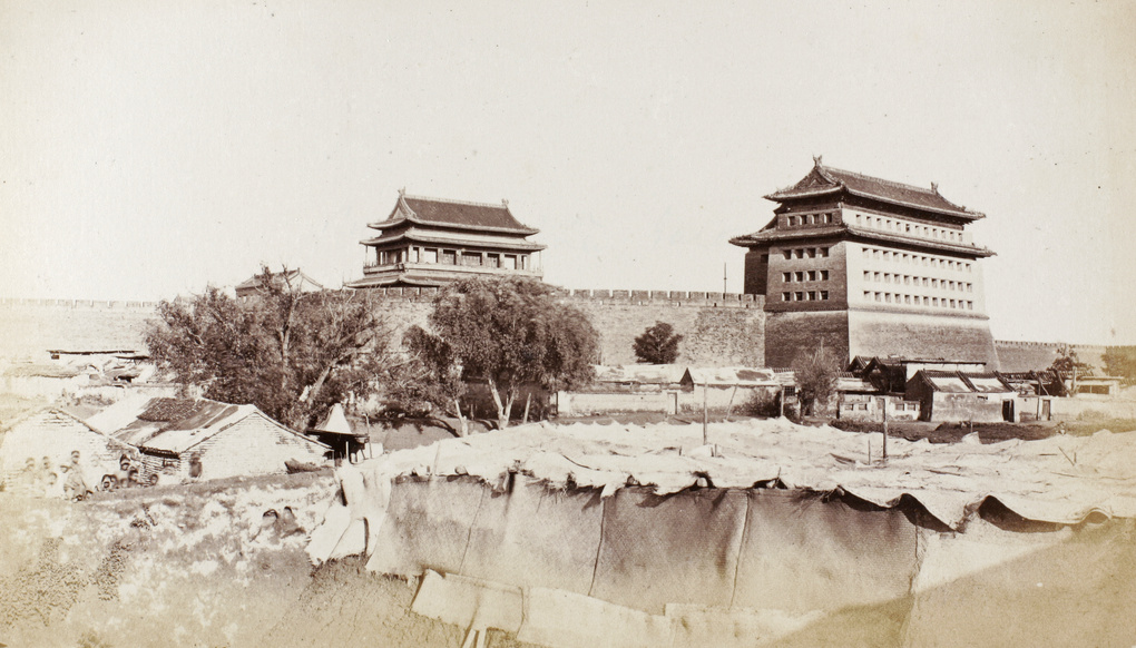 Chongwenmen gate tower and watch tower, with mat shelters, Beijing