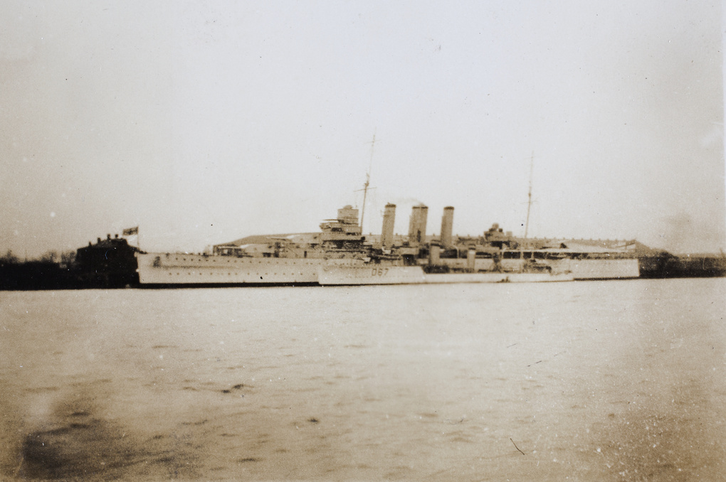 HMS Suffolk and a destroyer, Shanghai, 1932