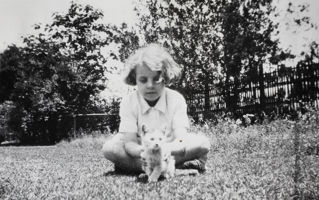Marjorie Ephgrave with a kitten, Shanghai