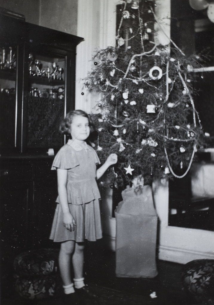 Marjorie Ephgrave with a Christmas tree, Shanghai