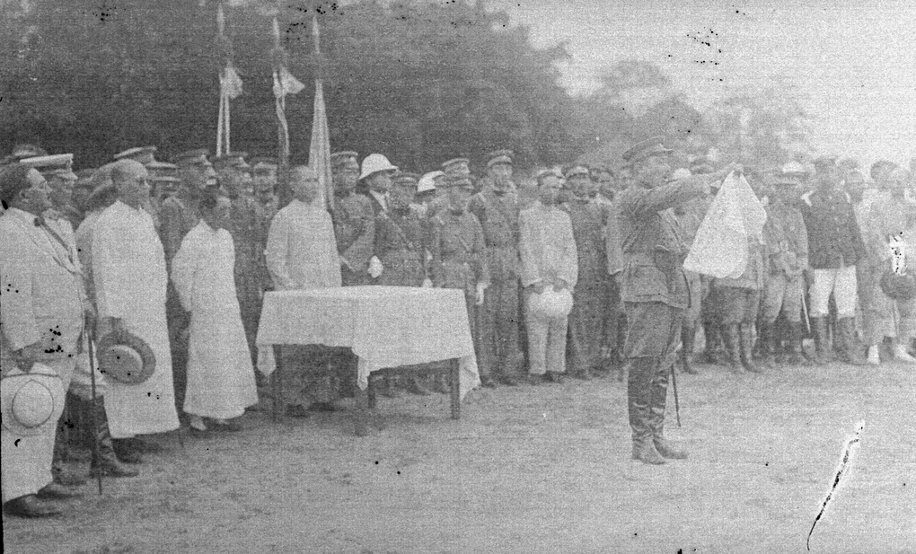 Sun Yat-sen, Liao Zhongkai and Wu Chaoshu at a proclamation