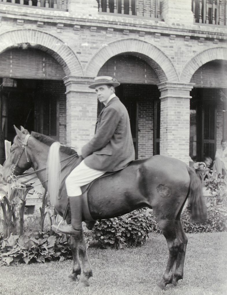 Hedgeland on his pony, with crop