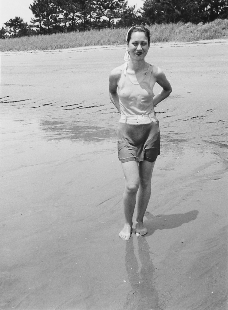 Unidentified woman wearing a bathing costume