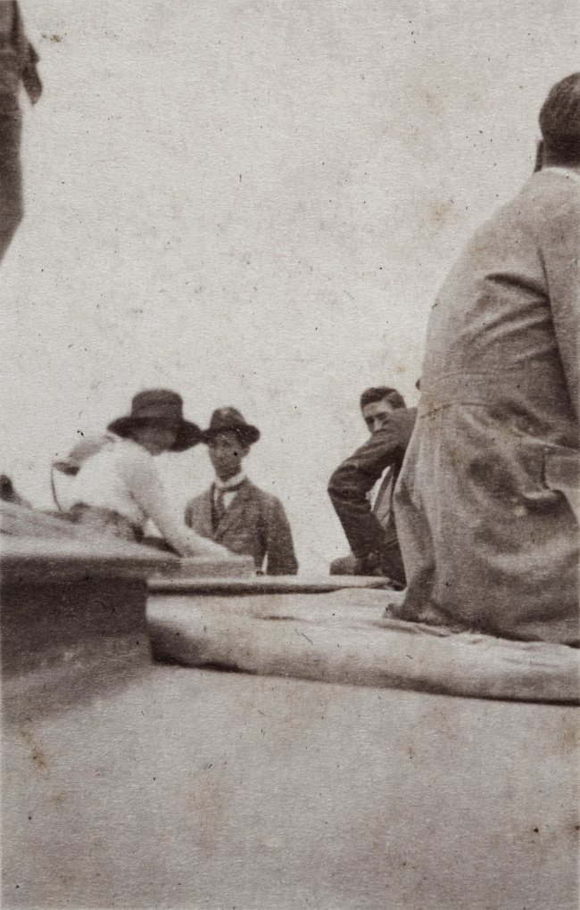 Tom and Bill Hutchinson with and other passengers on an excursion boat, Huangpu, Shanghai