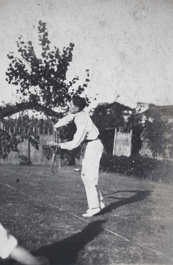 Bill Hutchinson playing tennis, Shanghai