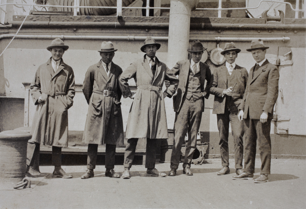 Bill Hutchinson, Bill Howes and four unidentified men aboard the 'Africa Maru', Shanghai