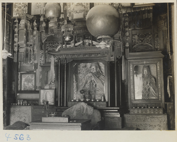 Interior of Mizong Hall showing east wall with statues of Lamaist deities