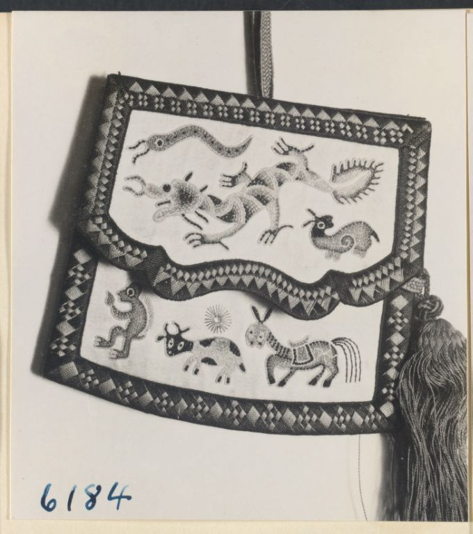 Bag embroidered with six animals from the Chinese zodiac