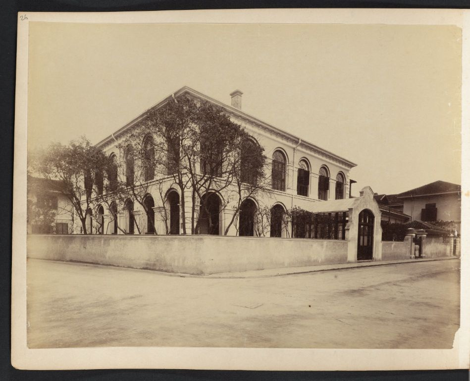 Unidentified Western-style building on paved street corner, Shameen Island, Canton