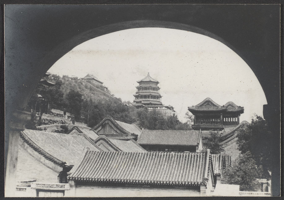 Summer Palace.  [Tower of Fo xiang ge and rooftops on Wanshou Hill.]