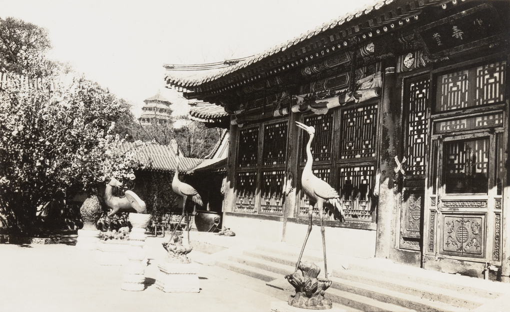 Bronze cranes and white marble sun dial, Summer Palace, Peking