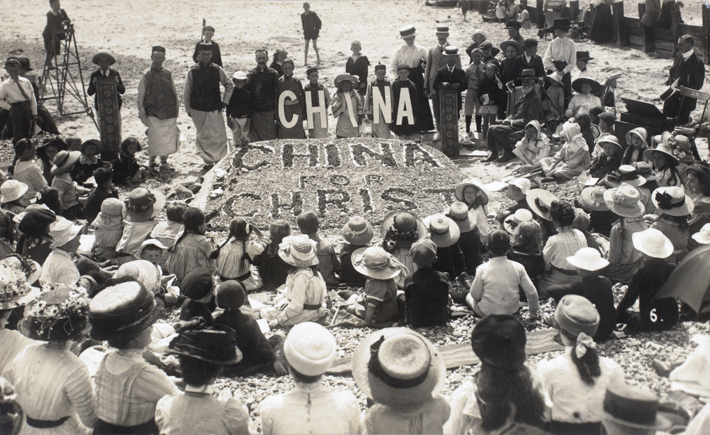 A missionary gathering on a beach in England - CHINA FOR CHRIST