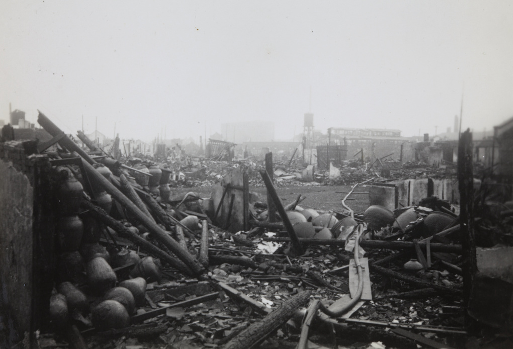 War destruction, Zhabei from north end of Tungchow Road, Shanghai, September 1937