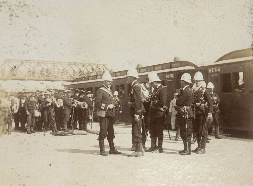 British soldiers, Tientsin railway station