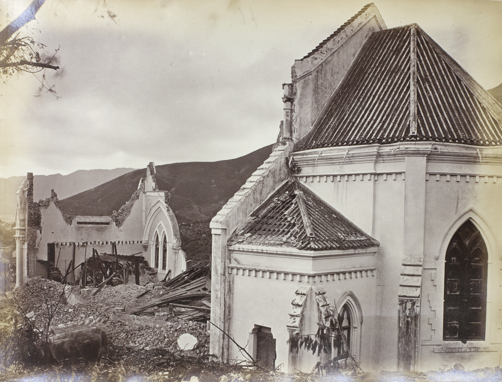 St Joseph's Chapel in ruins after the 1874 typhoon, Hong Kong