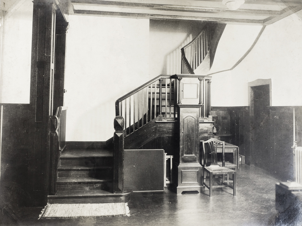 British Consul's residence, lounge hall and staircase to upper floor, Qingdao (青島)