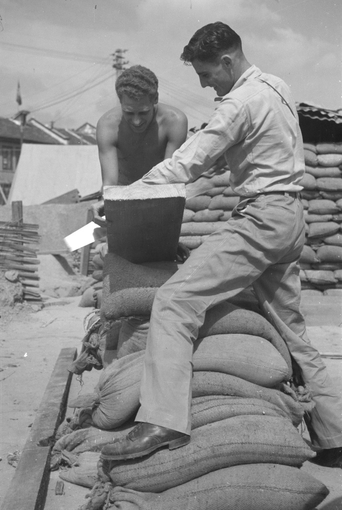 American marines building defensive structures, Shanghai