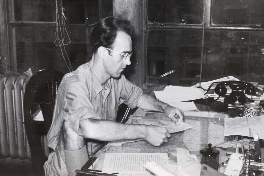 Malcolm Rosholt working at The China Press, summer 1940
