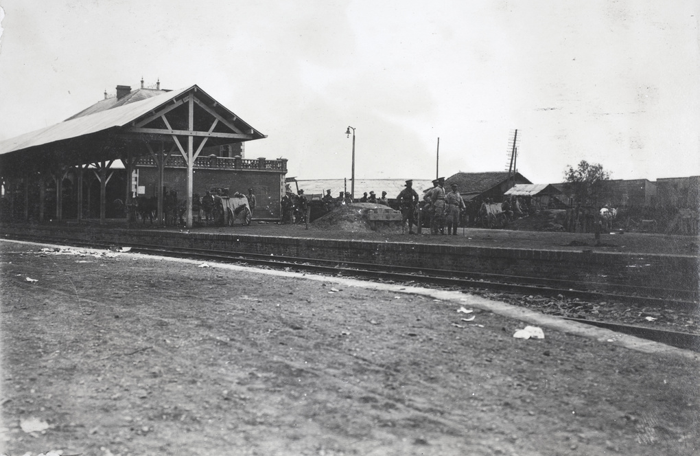 Hankow Railway Station occupied by Qing army soldiers