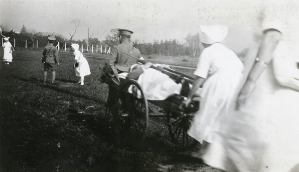 Army nurses on stretcher exercise, c.1925