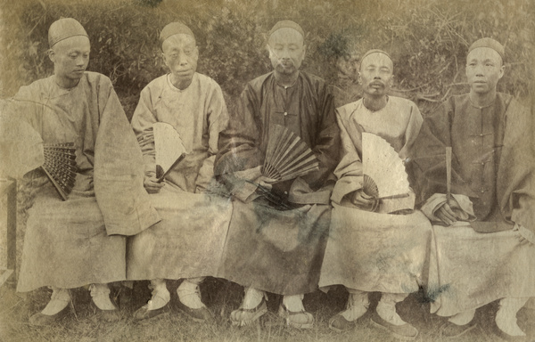 Five Chinese men with fans