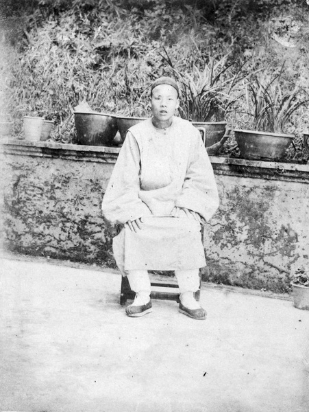 Chinese man in front of potted plants