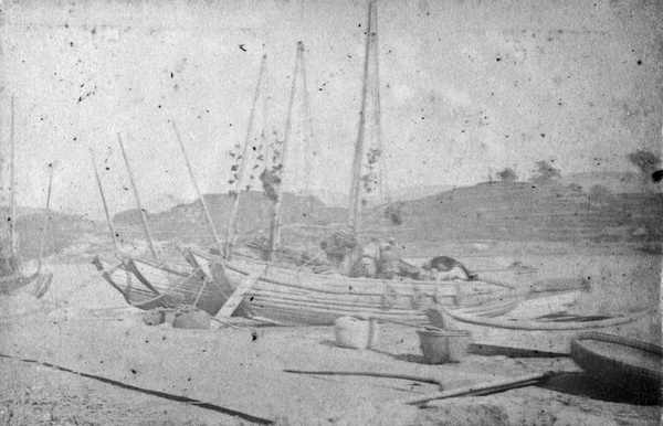 Beached fishing boats