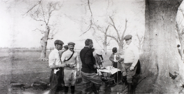 Refreshments during a polo game, Temple of Heaven (天坛), Peking (北京)