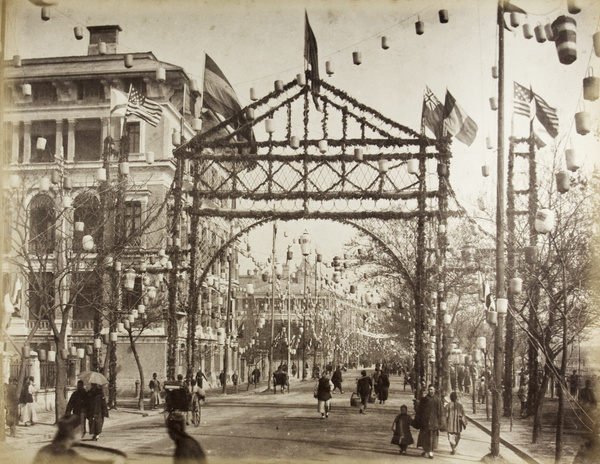 Ceremonial archway, The Bund, Shanghai, during the Duke of Connaught’s visit