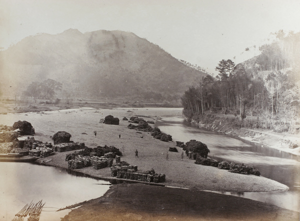 Goods stacked on a river bank, Yinjiang (鄞江镇), Ningbo, Zhejiang Province