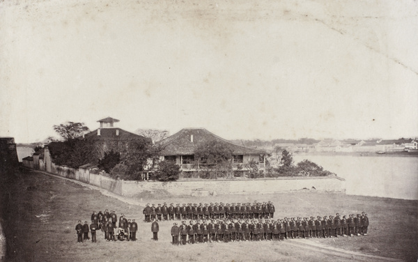 Anglo-Chinese force on parade, with cannon, Ningbo