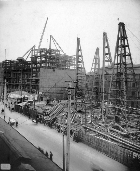 Metropole Hotel and Hamilton House under construction, Shanghai, October 1930