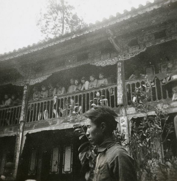 Children on courtyard balconies, Methodist Mission School, Chaotung