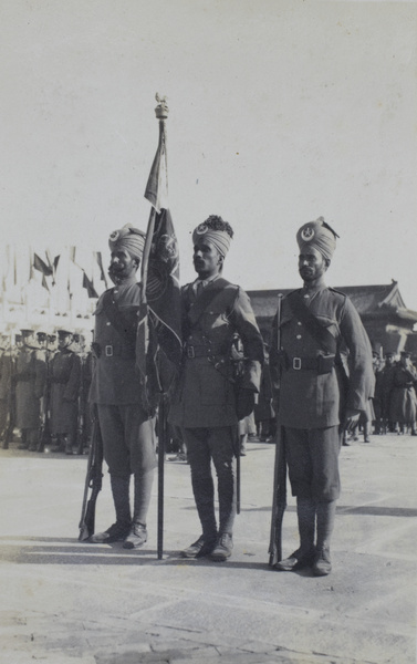 Indian officers with their flag at the Allied Review, Forbidden City, Beijing