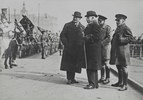 E.C. Pearce, Chairman of the SMC, talking with Sir John Jordan on his departure