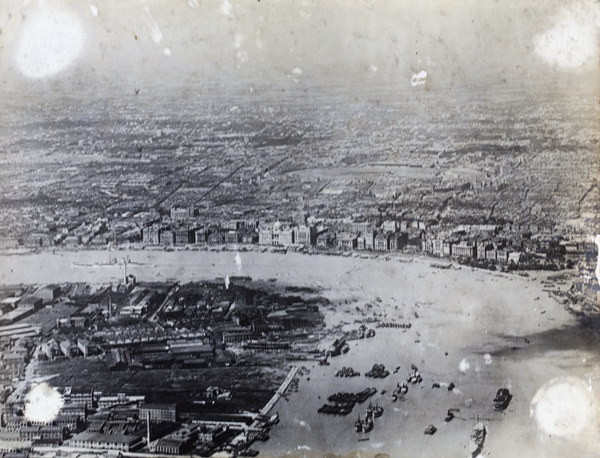 Aerial view of the Bund and Huangpu River, Shanghai