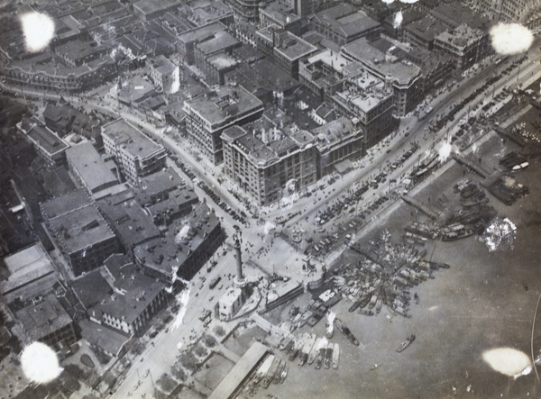 Aerial view of Gutzlaff Signal Tower and Bund, Shanghai