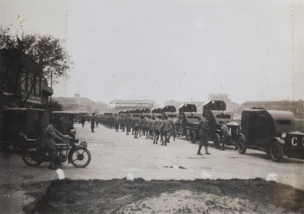 Armoured cars parked by the Shanghai Race Club, Recreation Ground, 1930