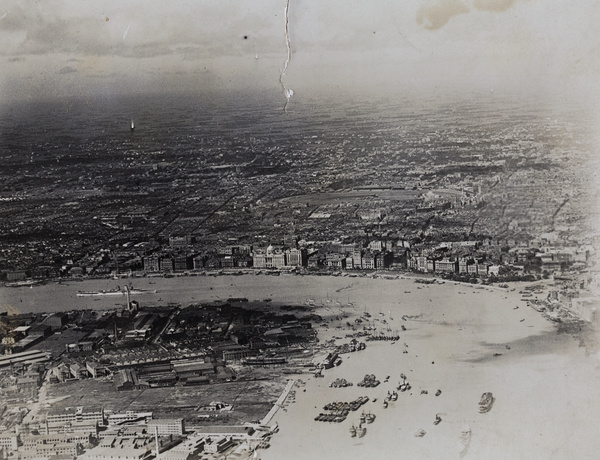 Aerial view of the Bund and Huangpu River, Shanghai