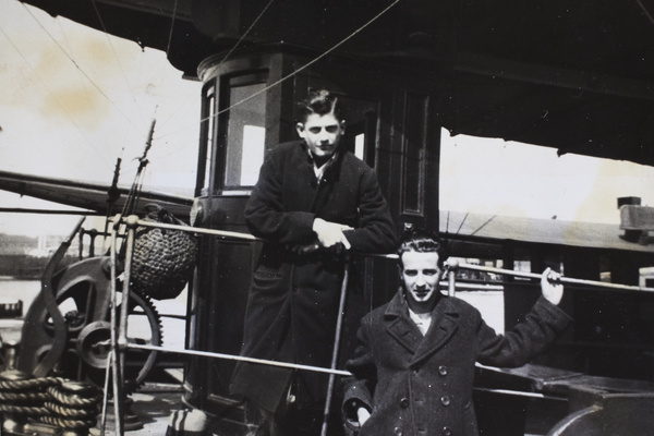 Willie Mulvey and Bill Sweeney on a boat, Shanghai