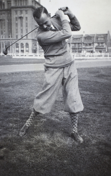 Mr Keyse playing golf at Shanghai Golf Club, Recreation Ground, Shanghai