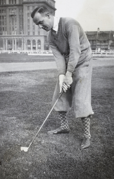 Mr Keyse playing golf at Shanghai Golf Club, Recreation Ground, Shanghai