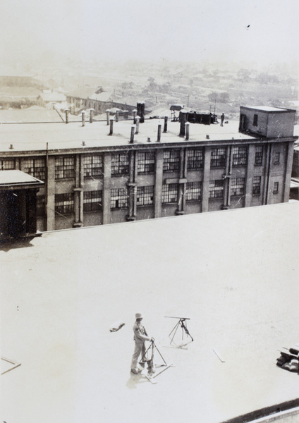 Look out on British Cigarette Company roof, Pudong, Shanghai, 1927