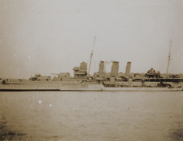 HMS Suffolk and a destroyer, Huangpu River, Shanghai, 1932