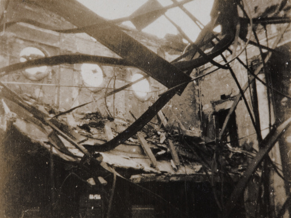 Interior of bomb damaged Odeon Theatre (cinema), Shanghai, 1932