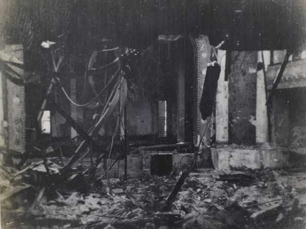 Interior of bomb damaged Odeon Theatre (cinema), Shanghai, 1932