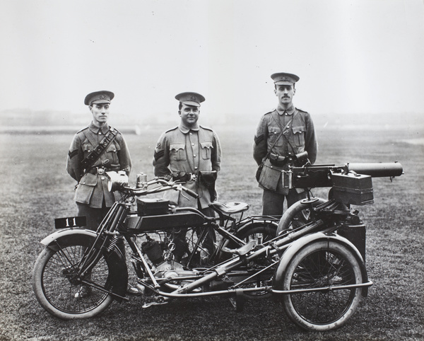 Shanghai Volunteer Corps soldiers with motorcycle and machine gun