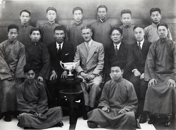 Printing factory staff, with Mr Pulman and a trophy cup, Shanghai