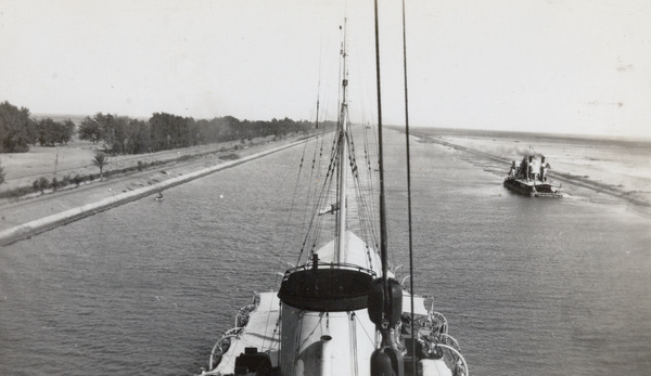 Royal Navy ship in the Suez canal, en route to China