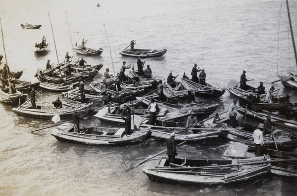 Boatmen beside a ship, Weihai (威海)